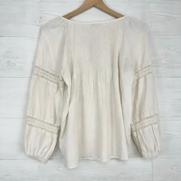 Madewell Peasant Top XS Ivory Linen-Blend Pintuck Boho Bubble Sleeves Babydoll - Picture 7 of 15